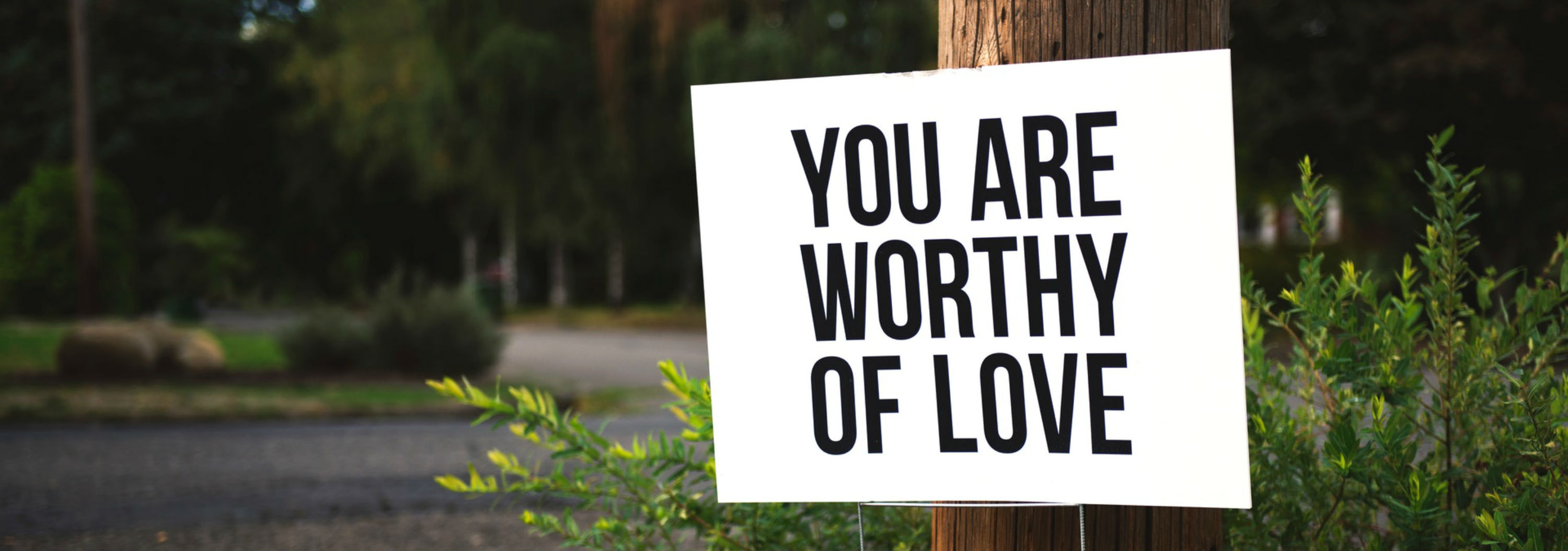 Roadside sign reads "you are worthy of love"