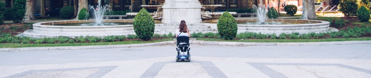 woman in wheelchair in front of monument